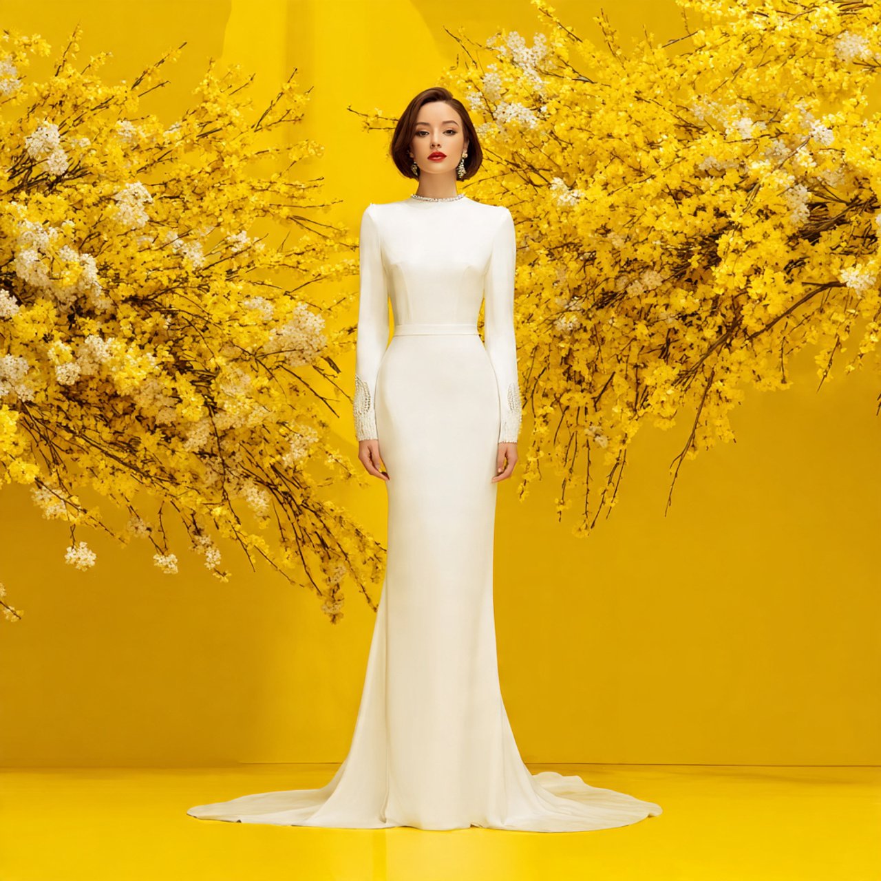 the structured crepe column dress with wedding bac