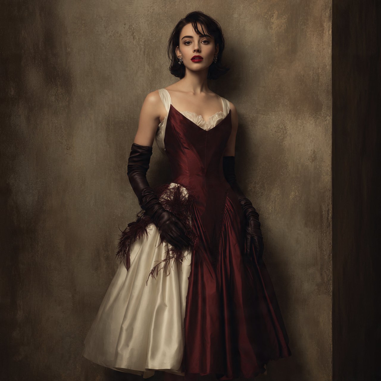 the tea length dress with opera gloves