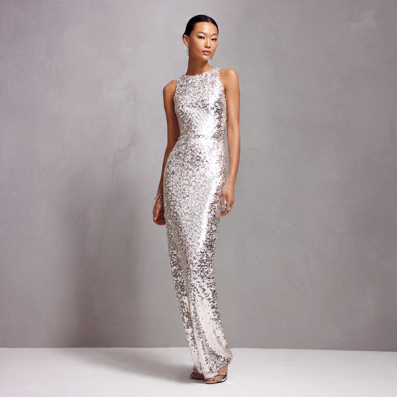 tonal sequin column dress controlled shine with at