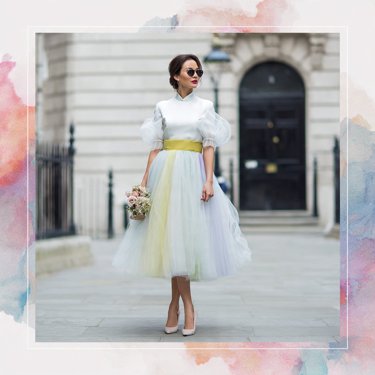 tulle midi with clean bodice with street style bac