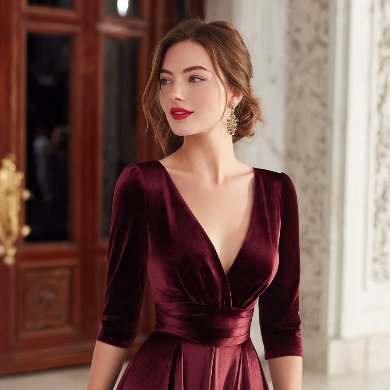 wedding guest dress elegant with burgundy velvet t