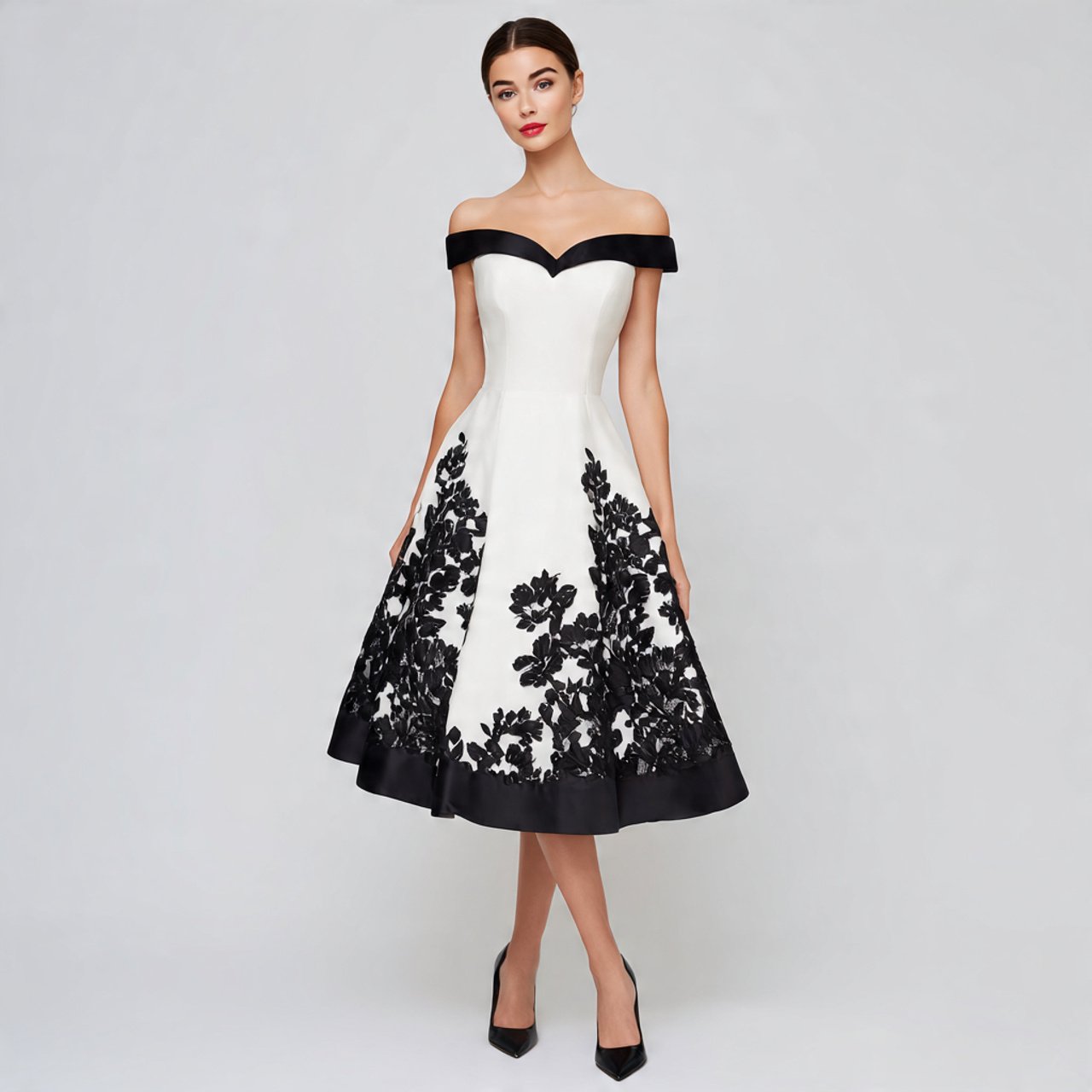 wedding guest dress elegant with ivory and black c 1
