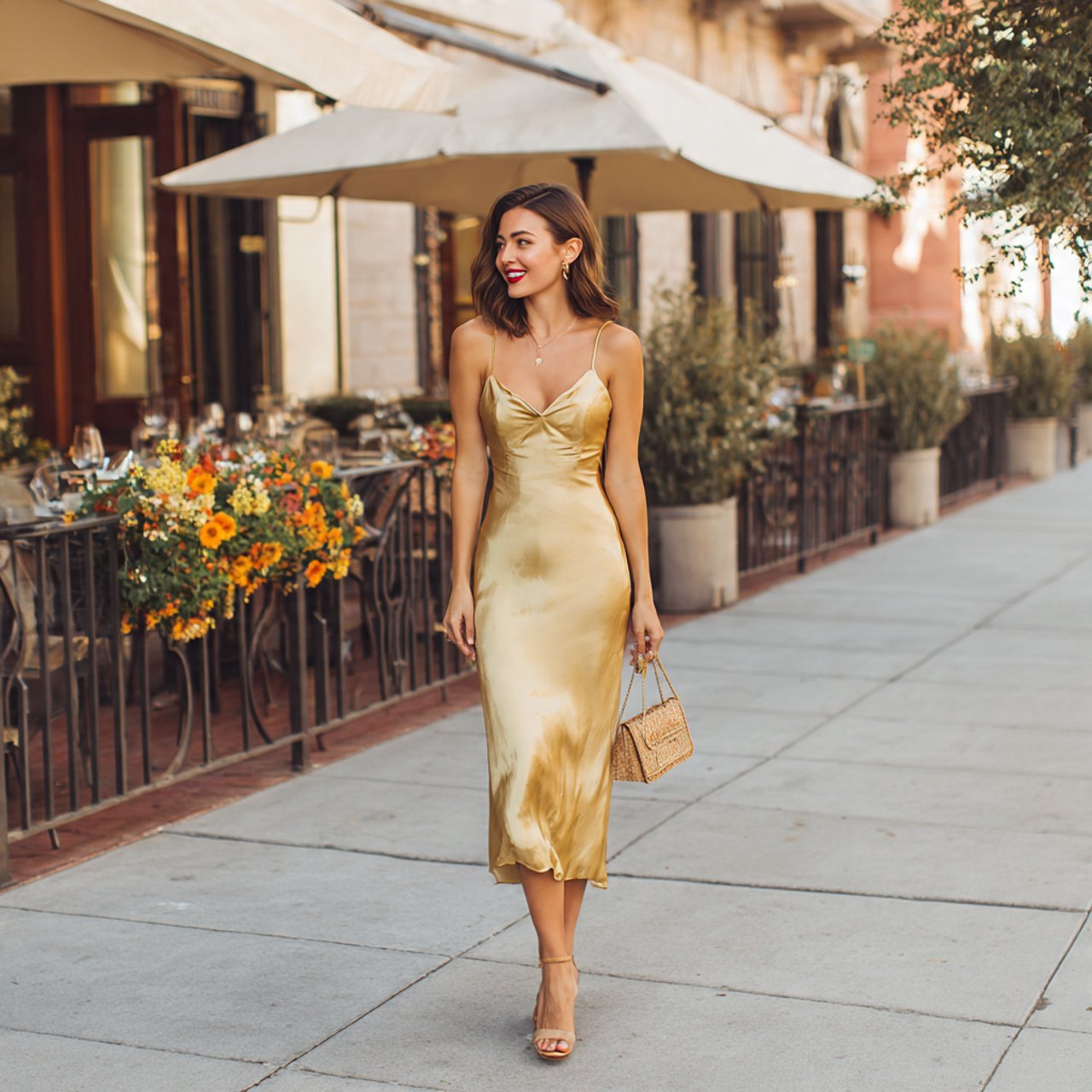 wedding guest dress elegant with soft gold slip dr