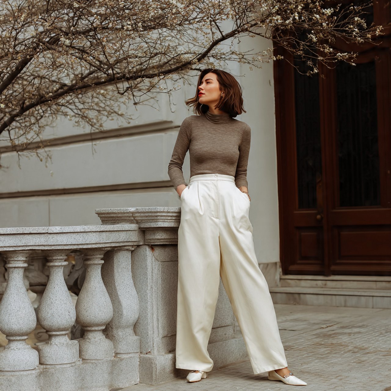 wide leg trousers sculpting bodysuit with cozy bac