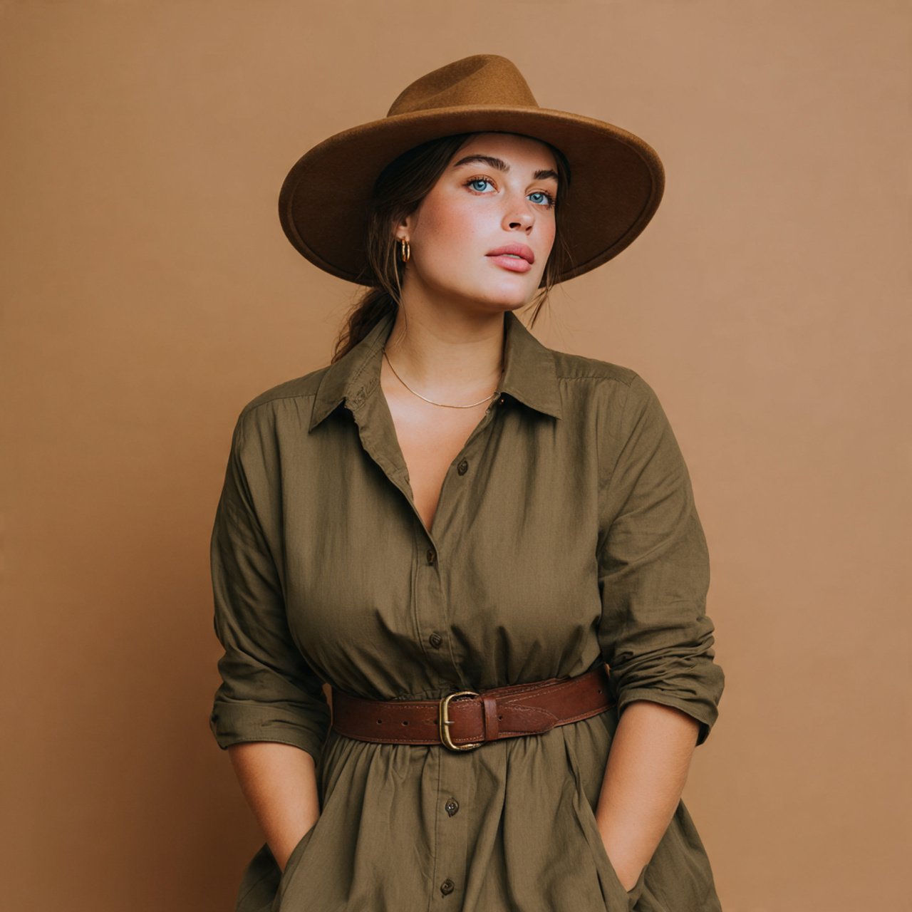 belted shirt dress in soft olive or camelwestern o