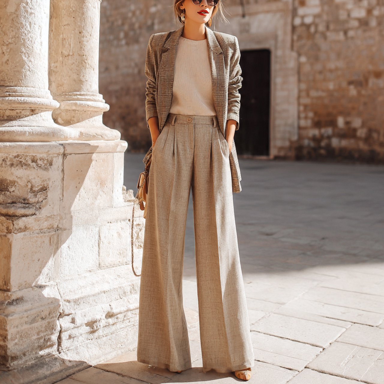 blazer knit top and wide leg trouserswestern outfi