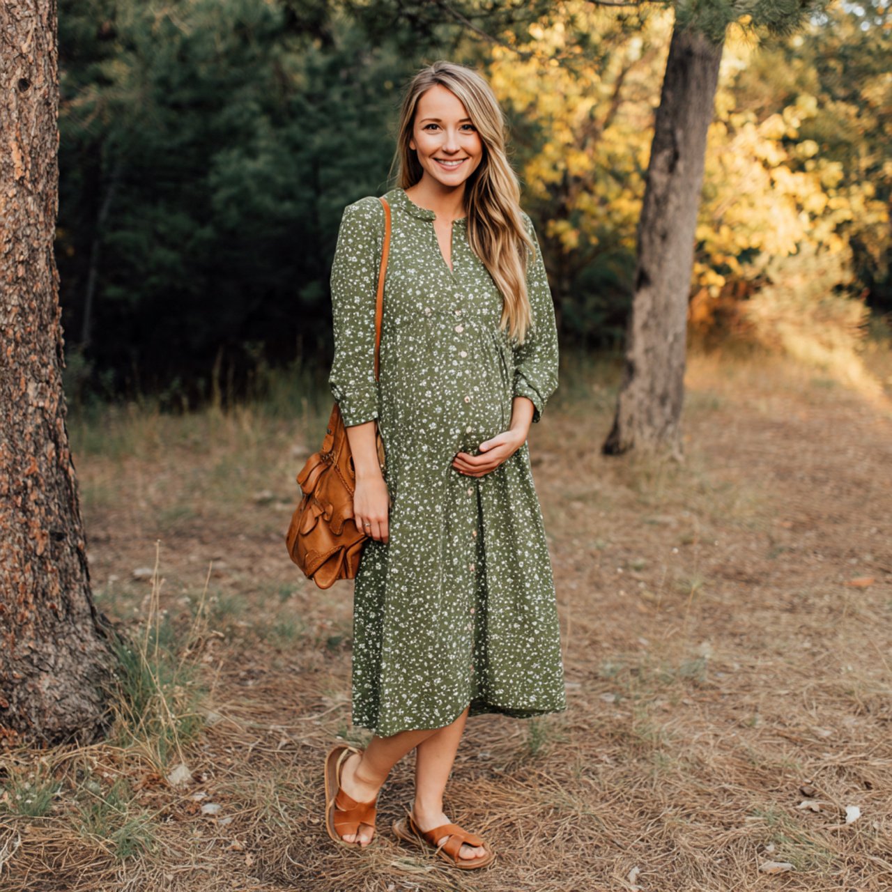button front dress with flat sandalscasual pregnan