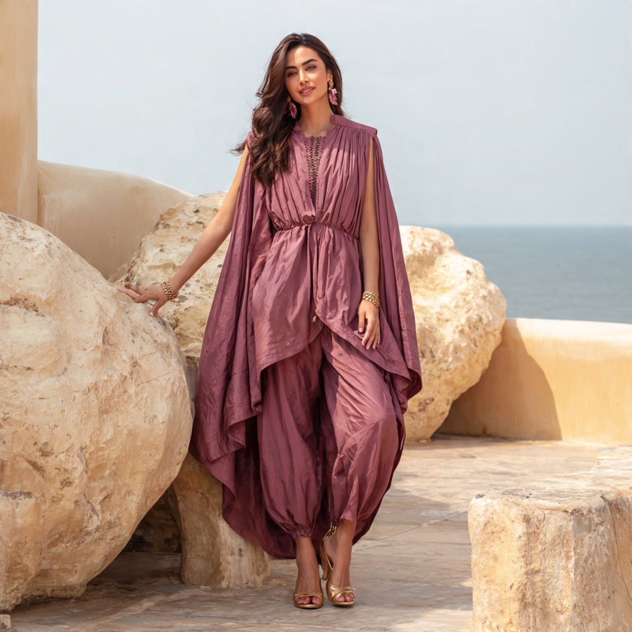 cape kurta set with straight pantslatest indo west