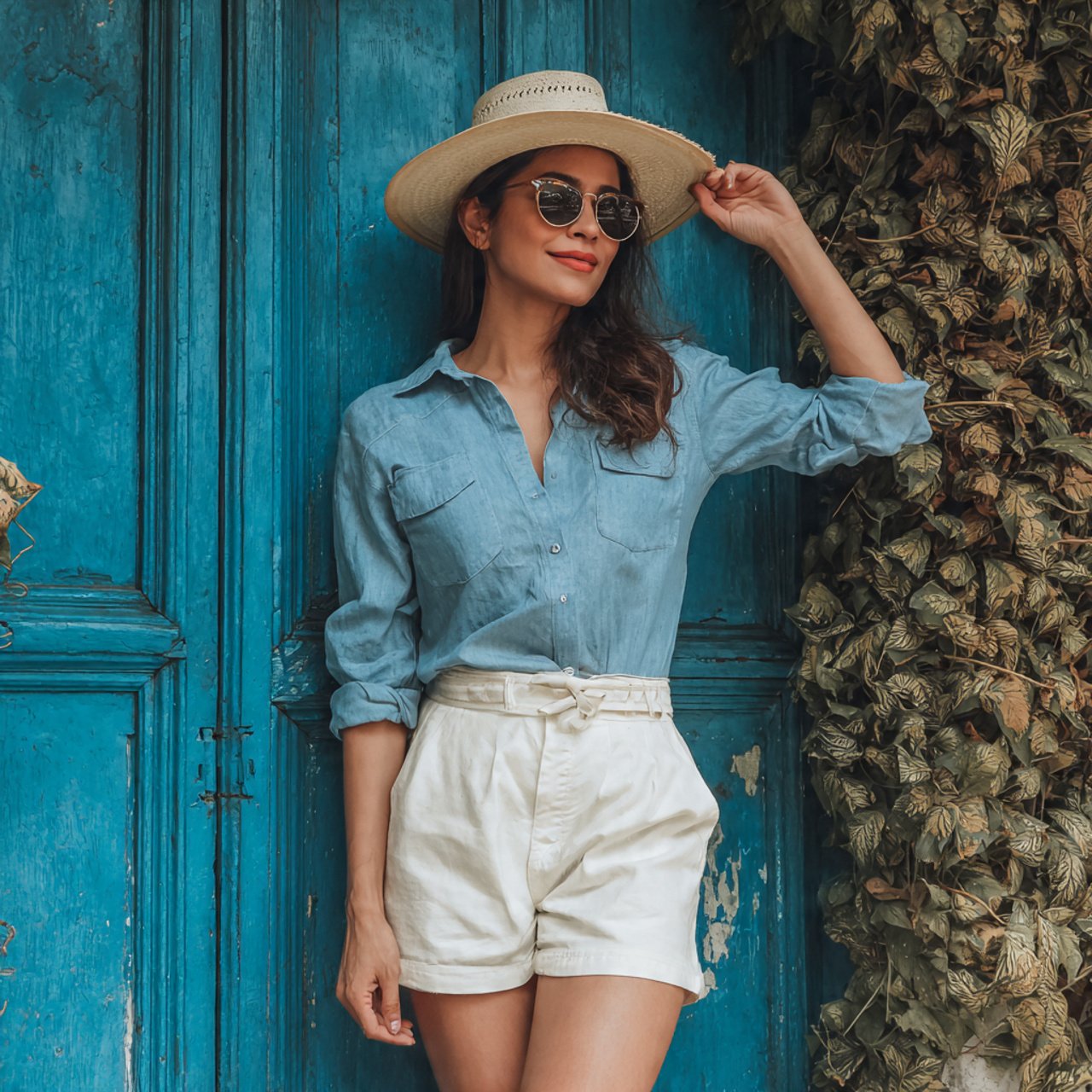 chambray shirt with white shortswestern outfits wo