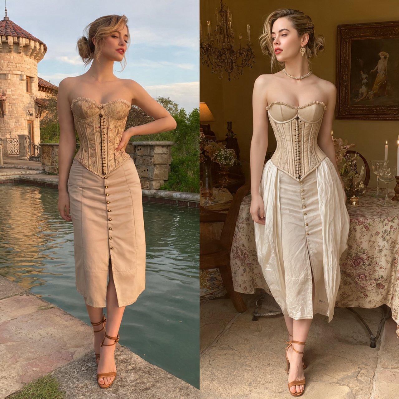 corset waist midi dress with heeled sandalswestern