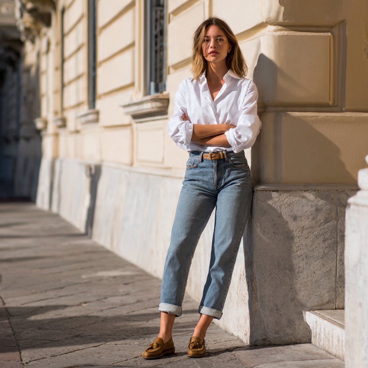 create a beautiful womam image wearing straight le