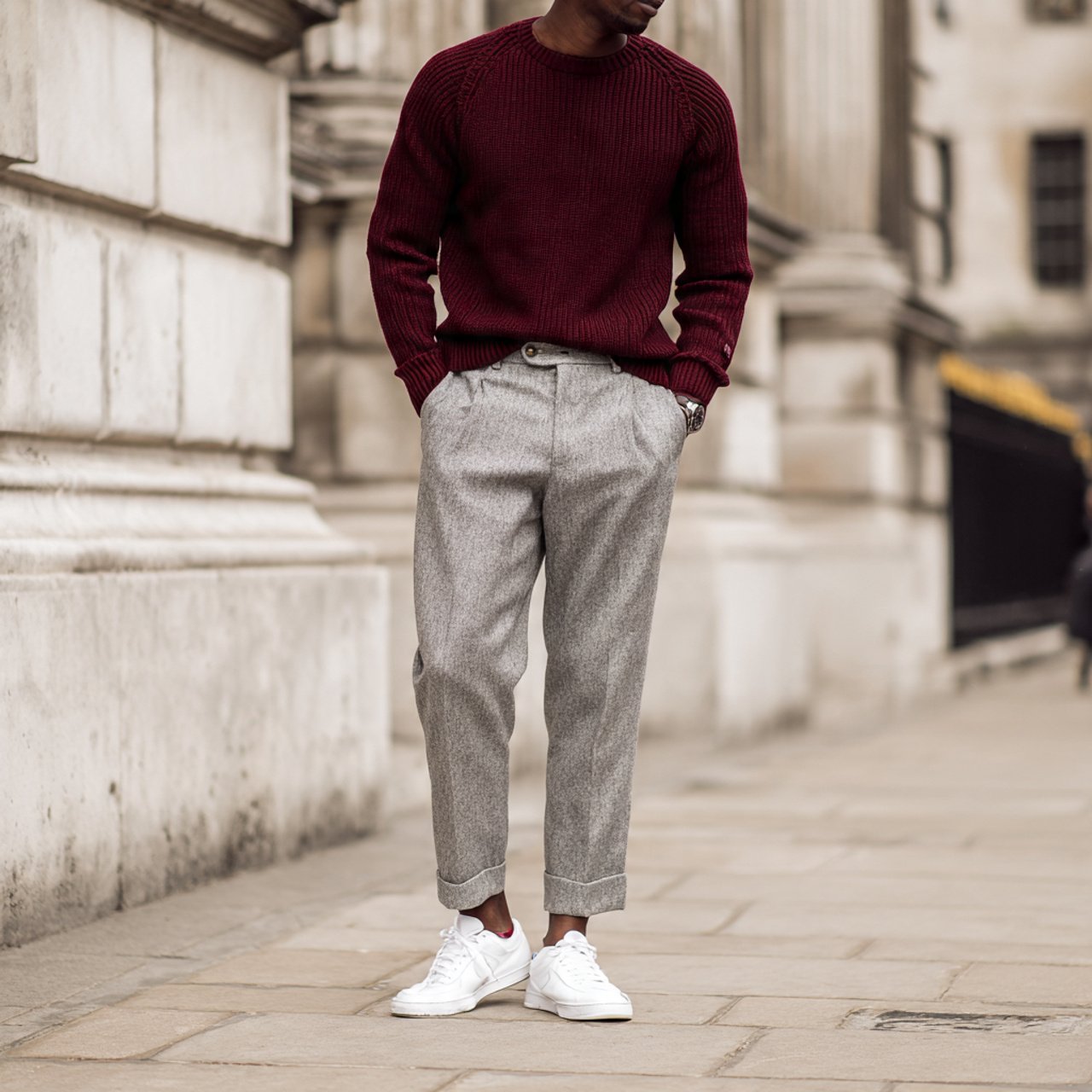 Old Money Outfits Men Winter: 17 Timeless Looks That Always Feel Refined 13 create a real man image wearing burgundy sweater w 1
