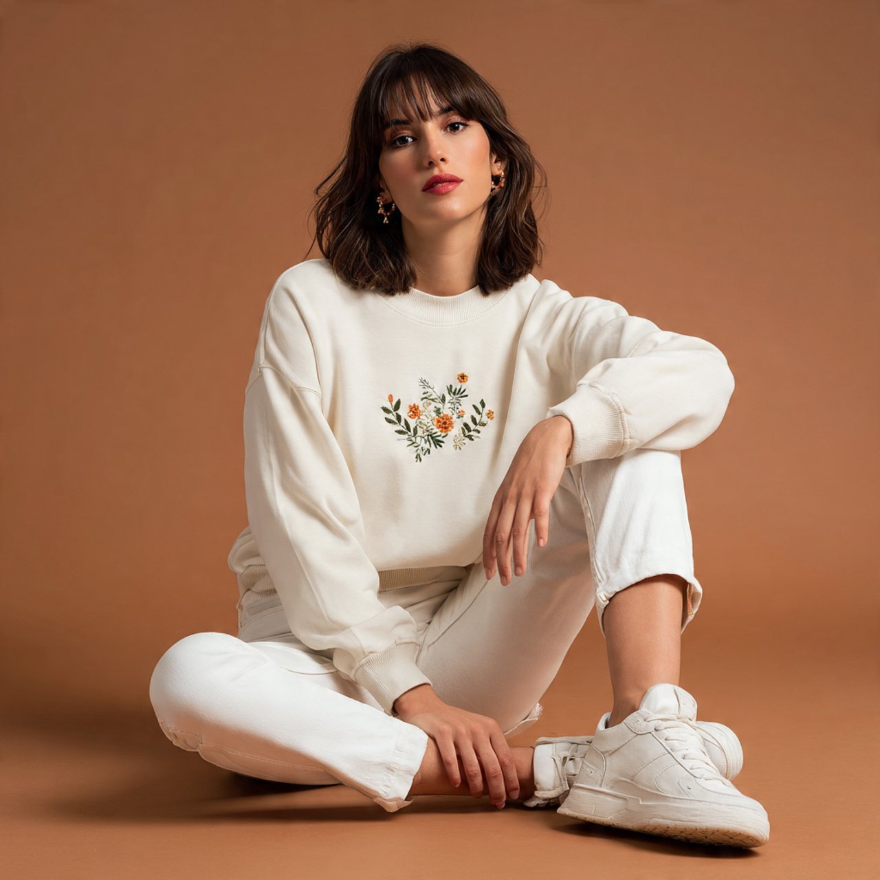 create a woman image embroidered top with straight