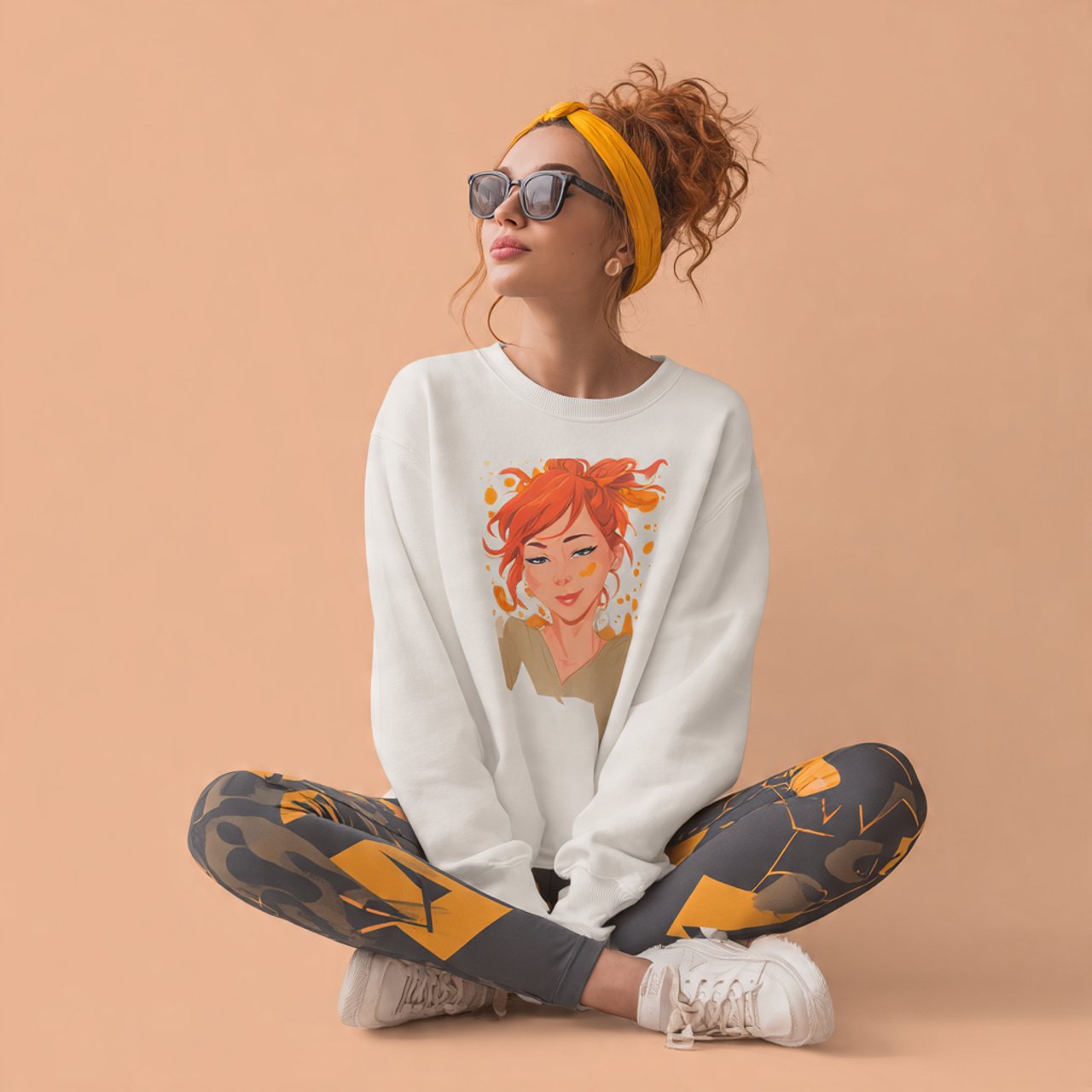 create a woman image on wearing the oversized swea 1