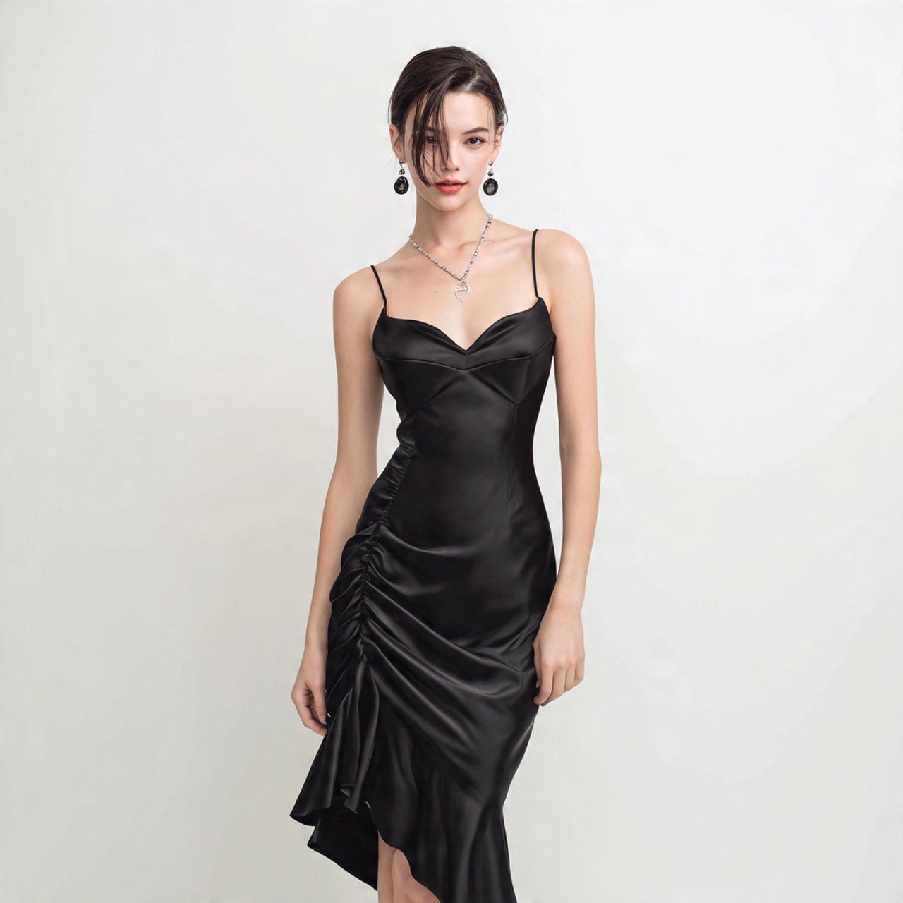 create a woman image satin slip dress with clean l