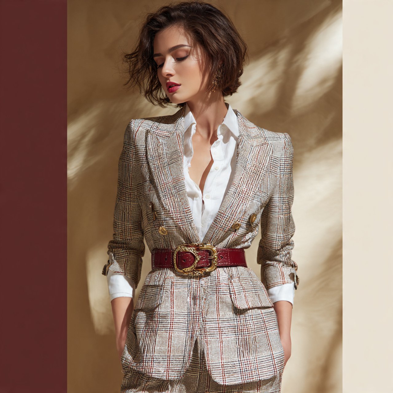 create a woman image tailored blazer with western