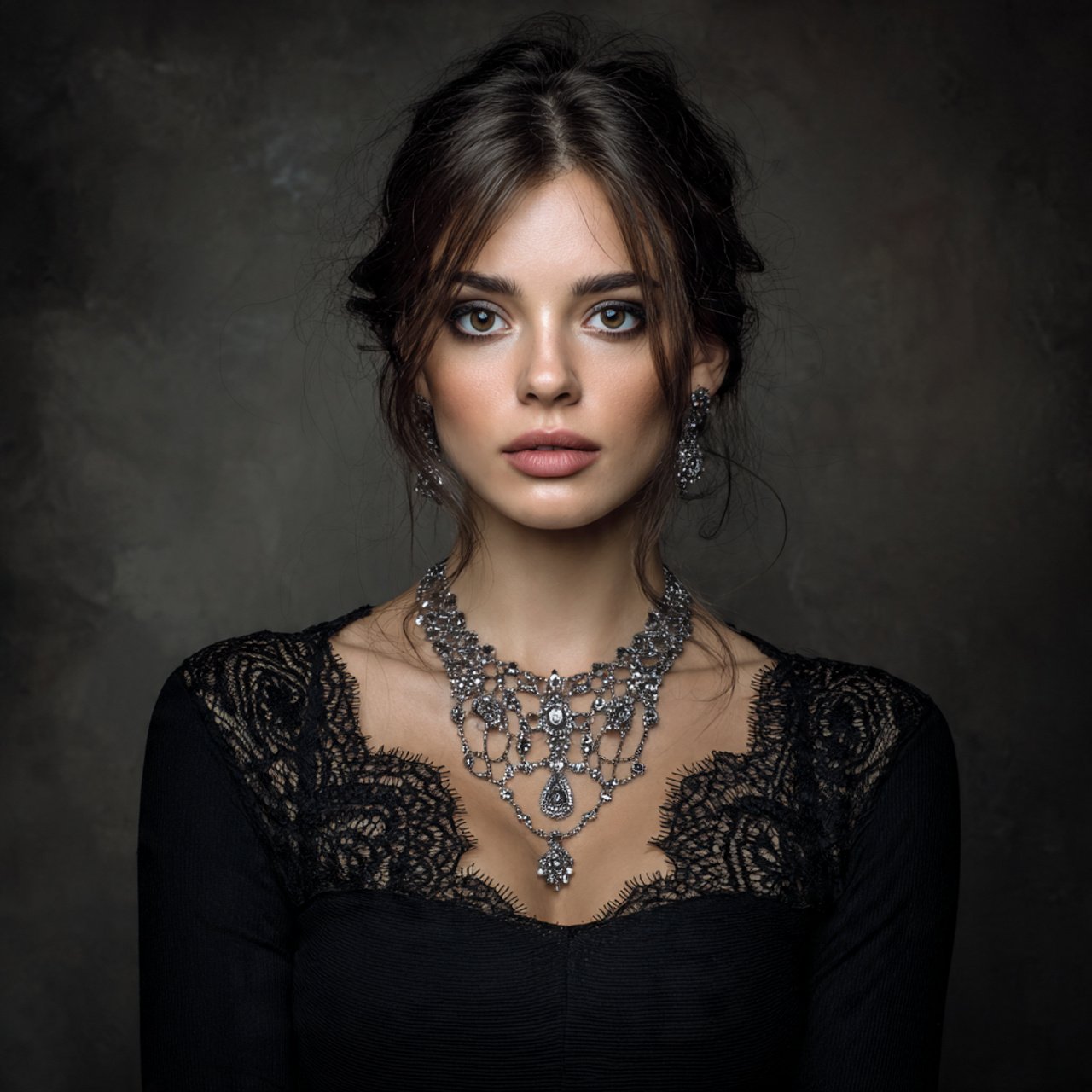 create a woman image wearing a simple black dress