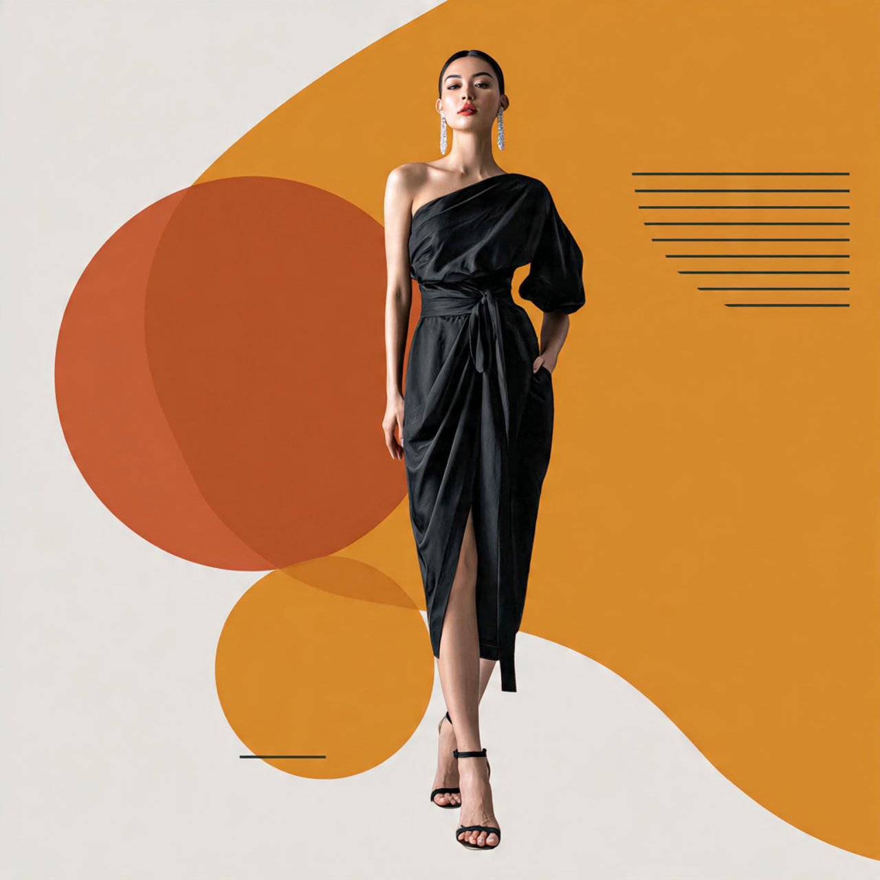 create a woman image wearing one shoulder midi wit 1