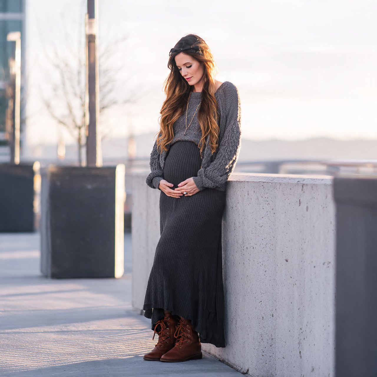 Cute Pregnancy Outfits: 17 Stylish Looks That Feel Comfortable, Flattering, and Easy to Wear 15 cropped knit with jersey maxi skirtscute pregnancy