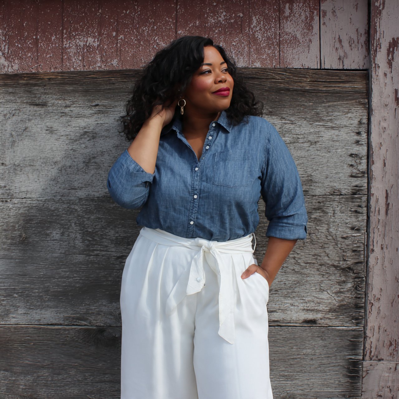 denim shirt with white wide leg pantswestern outfi