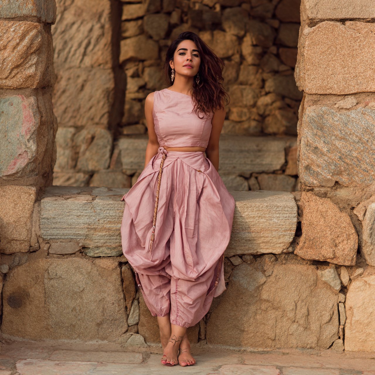 dhoti pants with a fitted toplatest indo western o