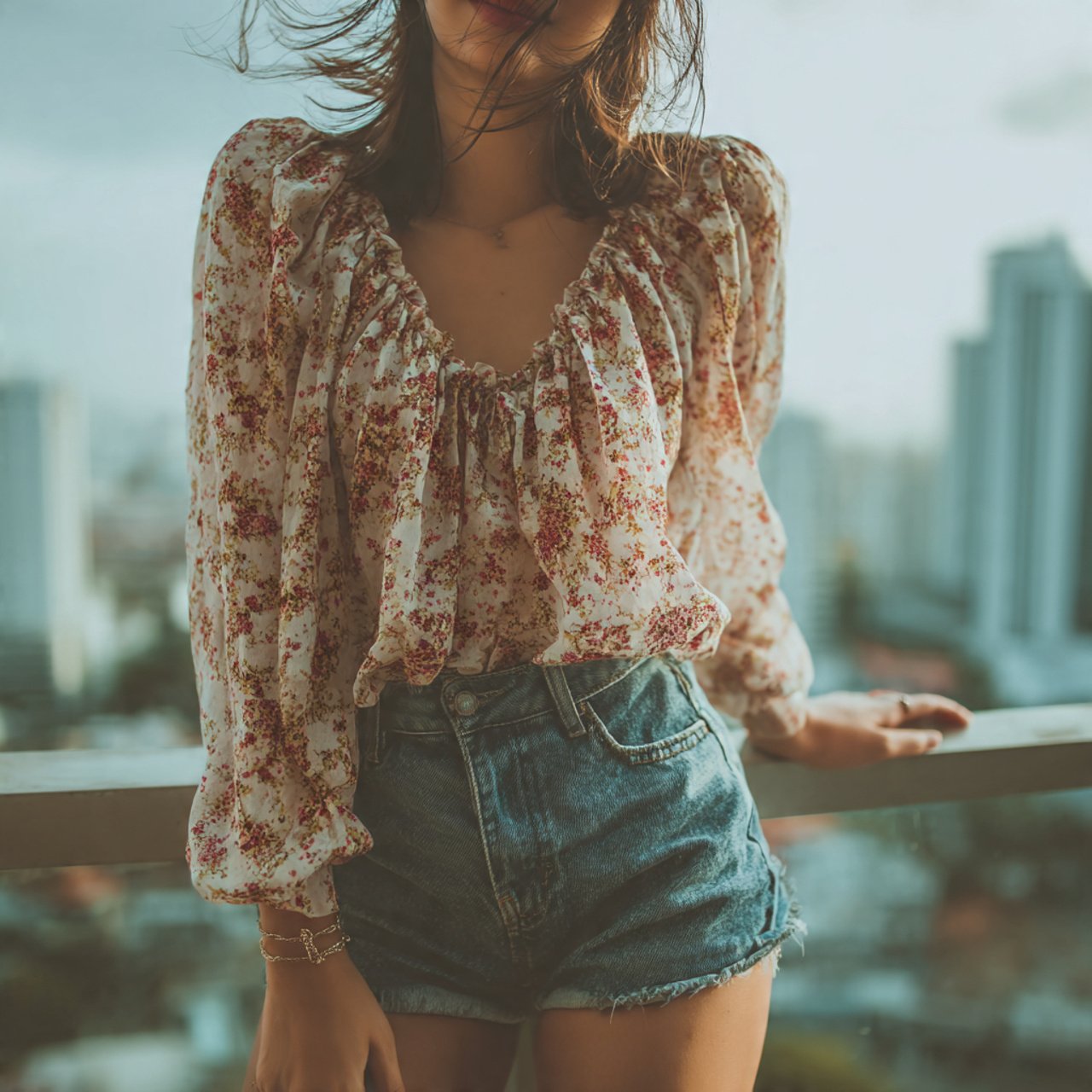 floral prairie blouse with shortswestern outfits w