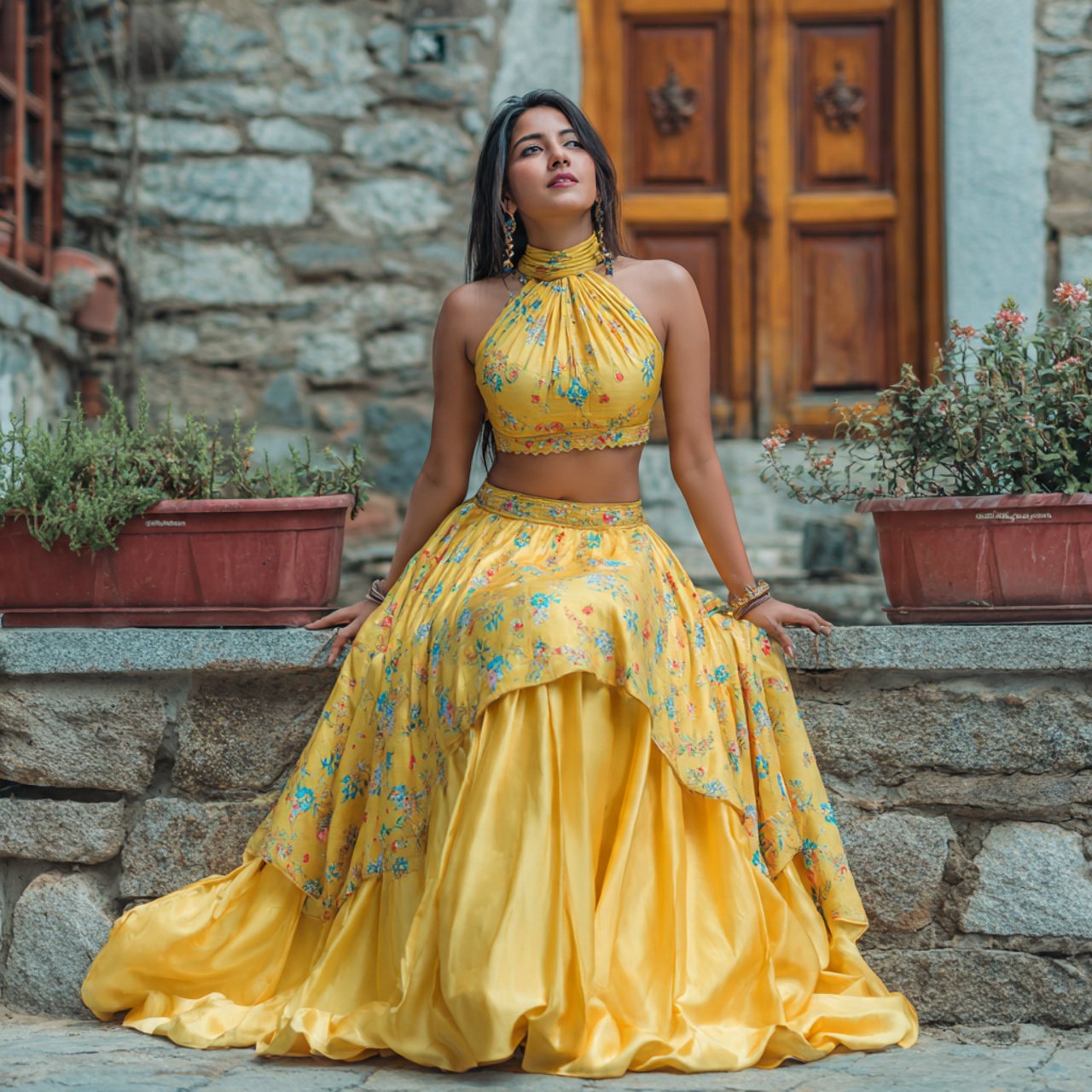 halter blouse with lehenga skirtlatest indo wester 1