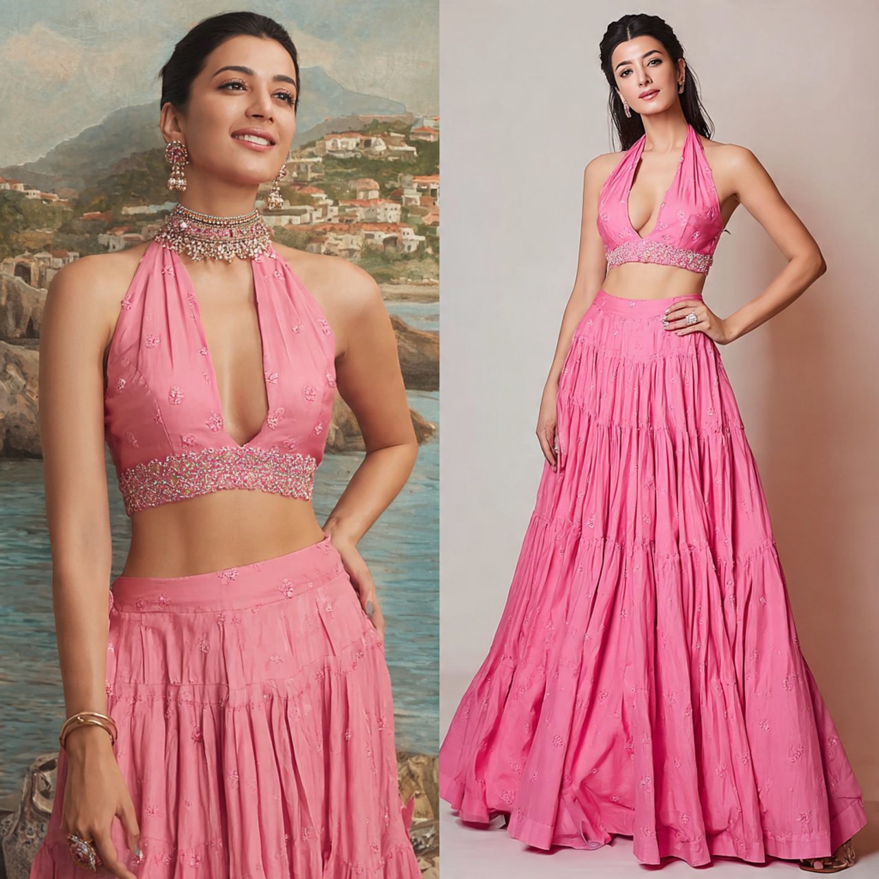 halter blouse with lehenga skirtlatest indo wester