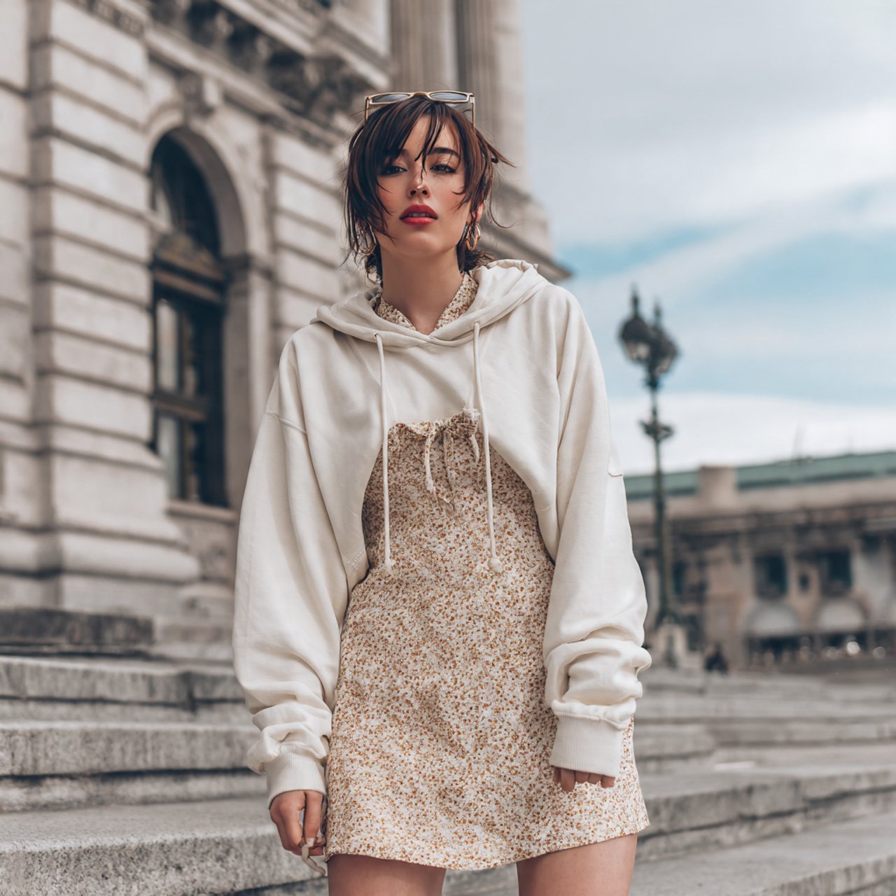 hoodie with slip dresscomfy spring outfits with co