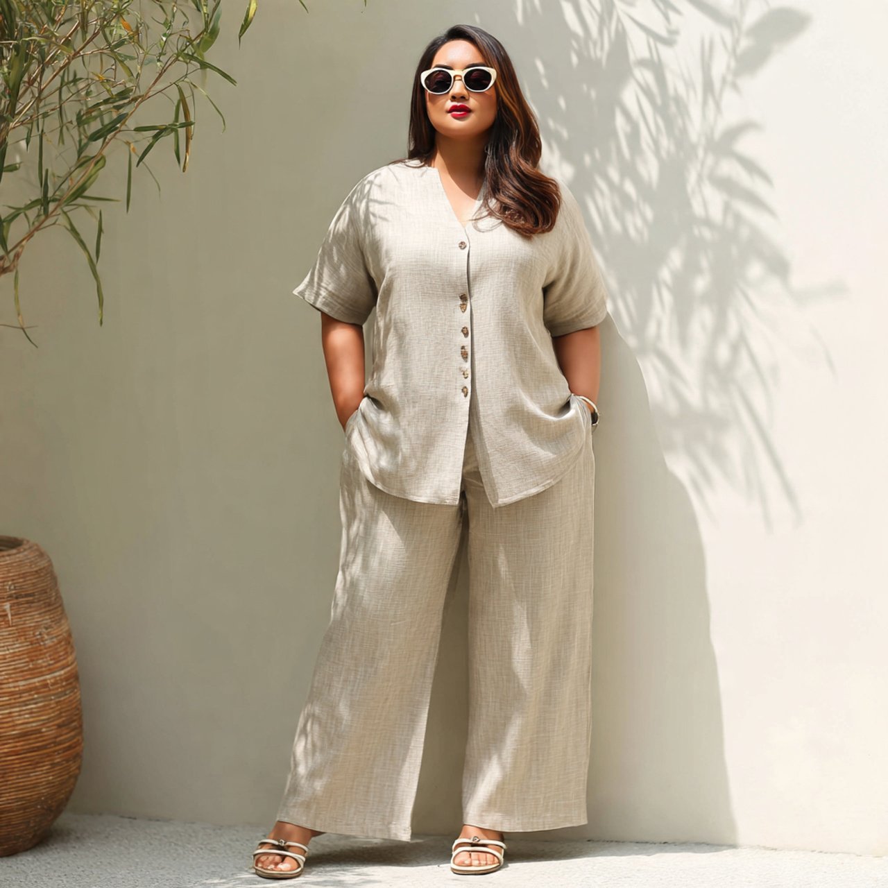 linen co ord set with relaxed straight pantswester