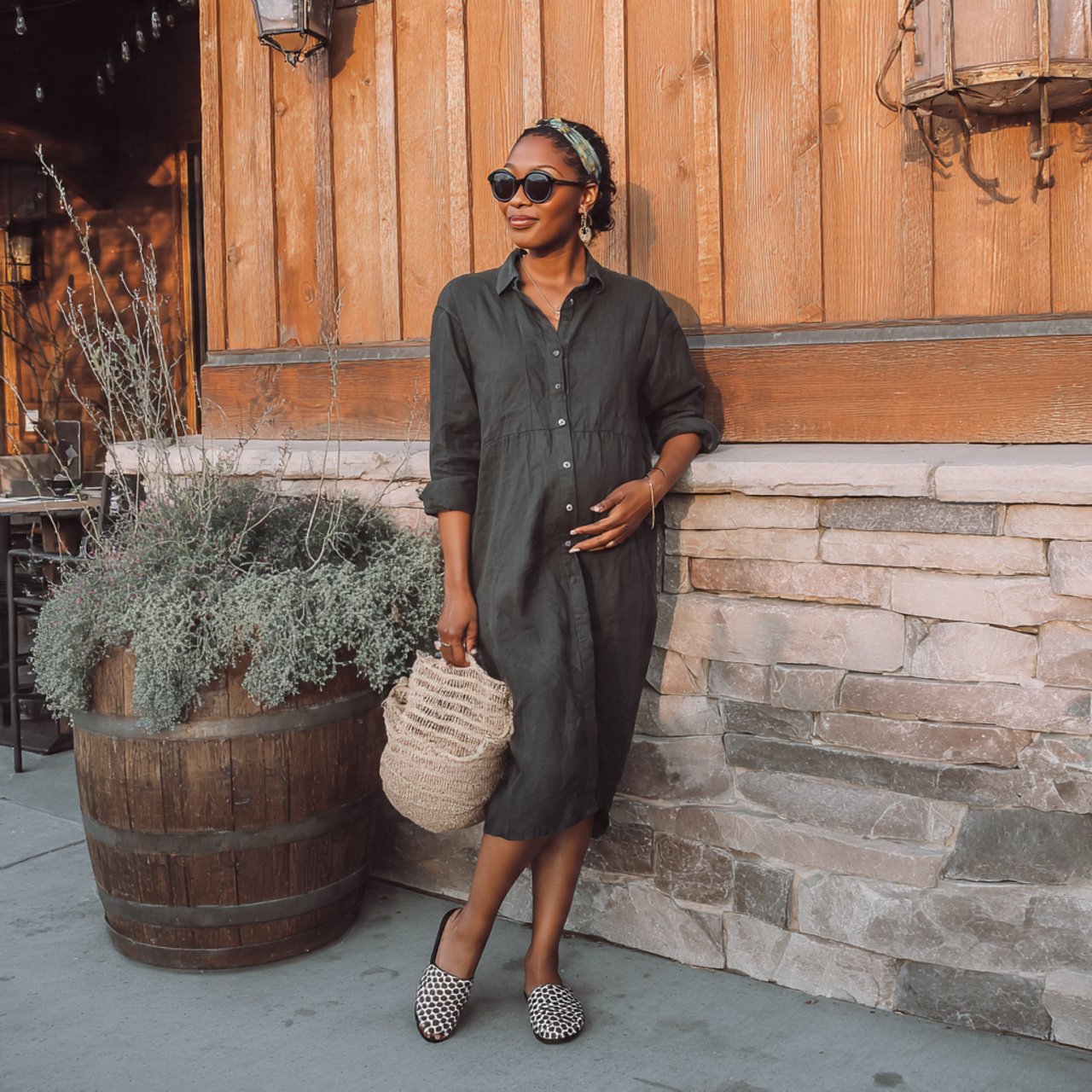 linen shirt dress with slidespregnancy outfits sum