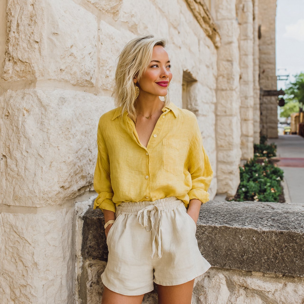 linen shirt with relaxed shortscomfy spring outfit