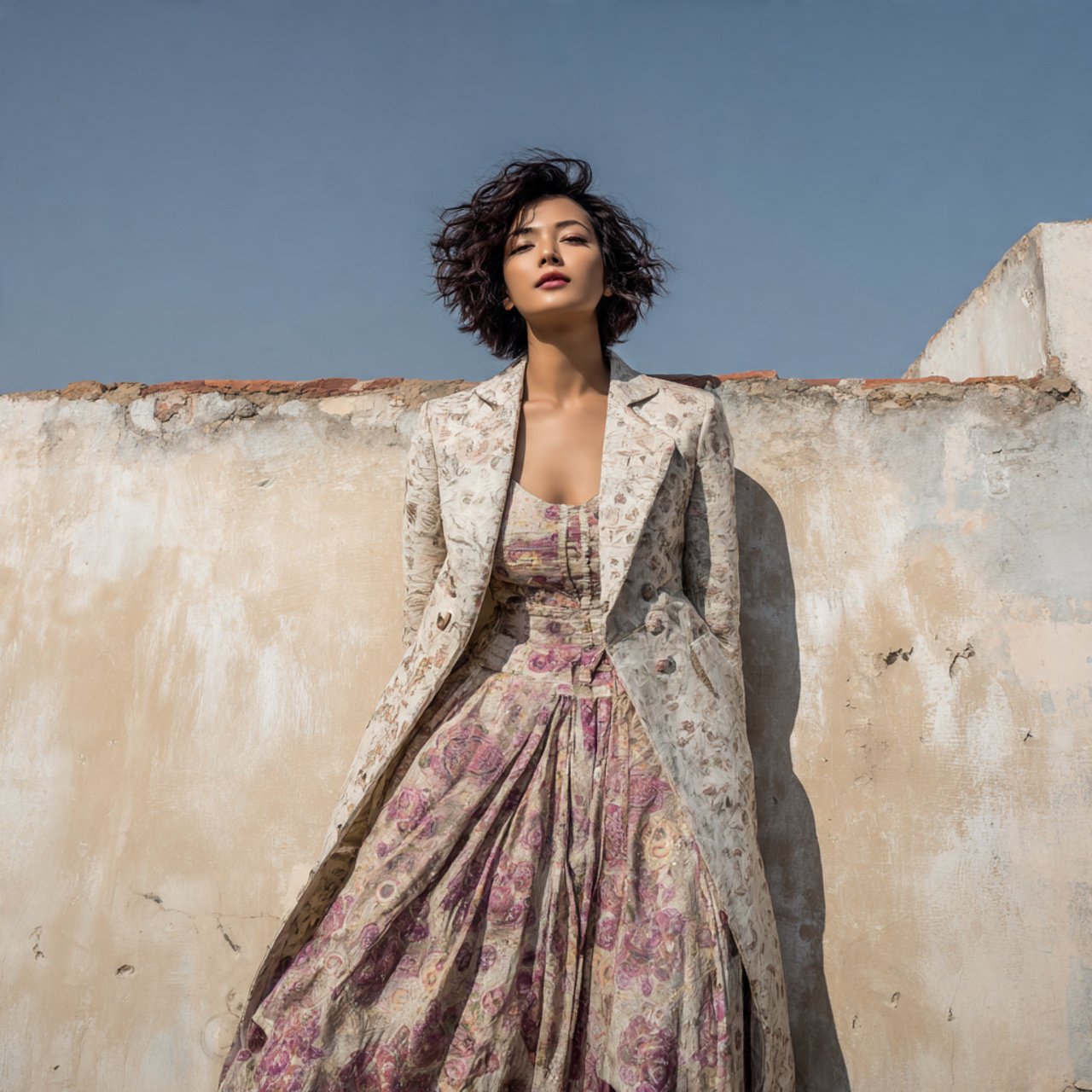 long jacket with wireless bra and skirtlatest indo