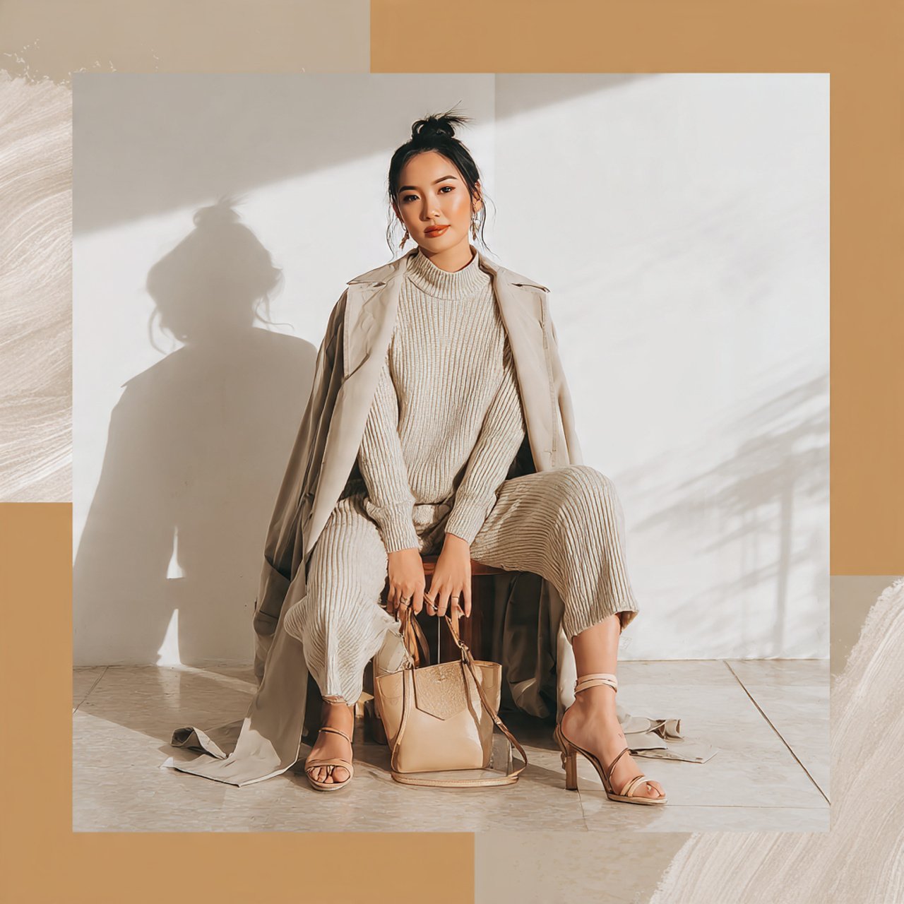 matching knit set with lightweight trenchcomfy spr 1