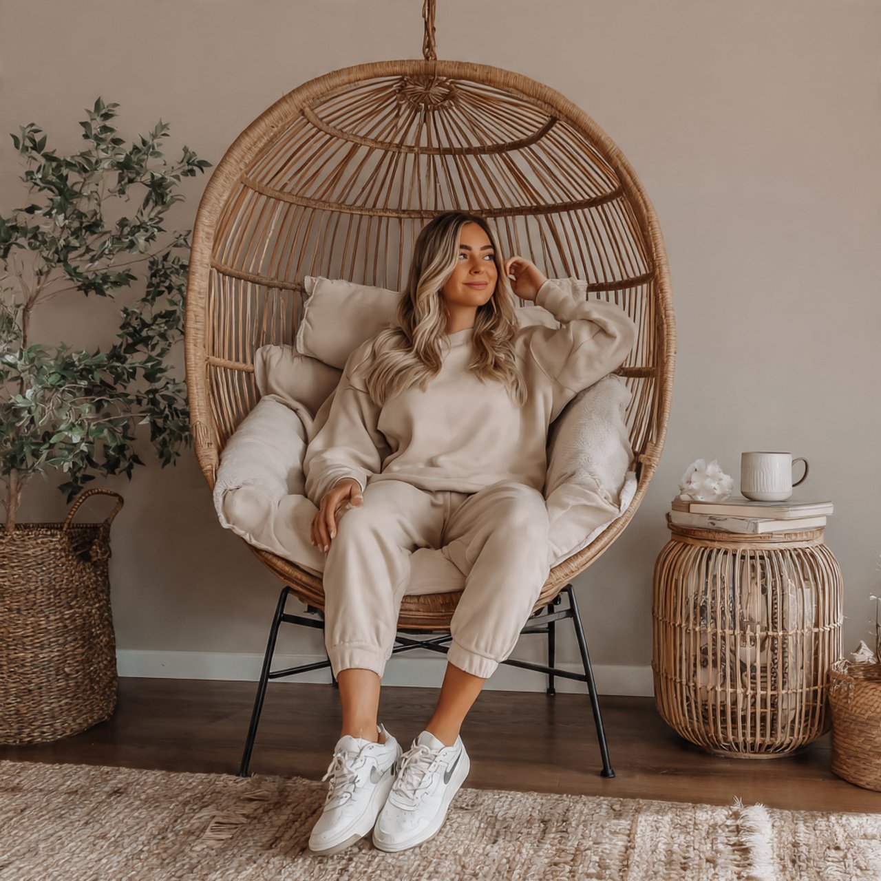 Cute Pregnancy Outfits: 17 Stylish Looks That Feel Comfortable, Flattering, and Easy to Wear 5 matching lounge set with clean white sneakerscute