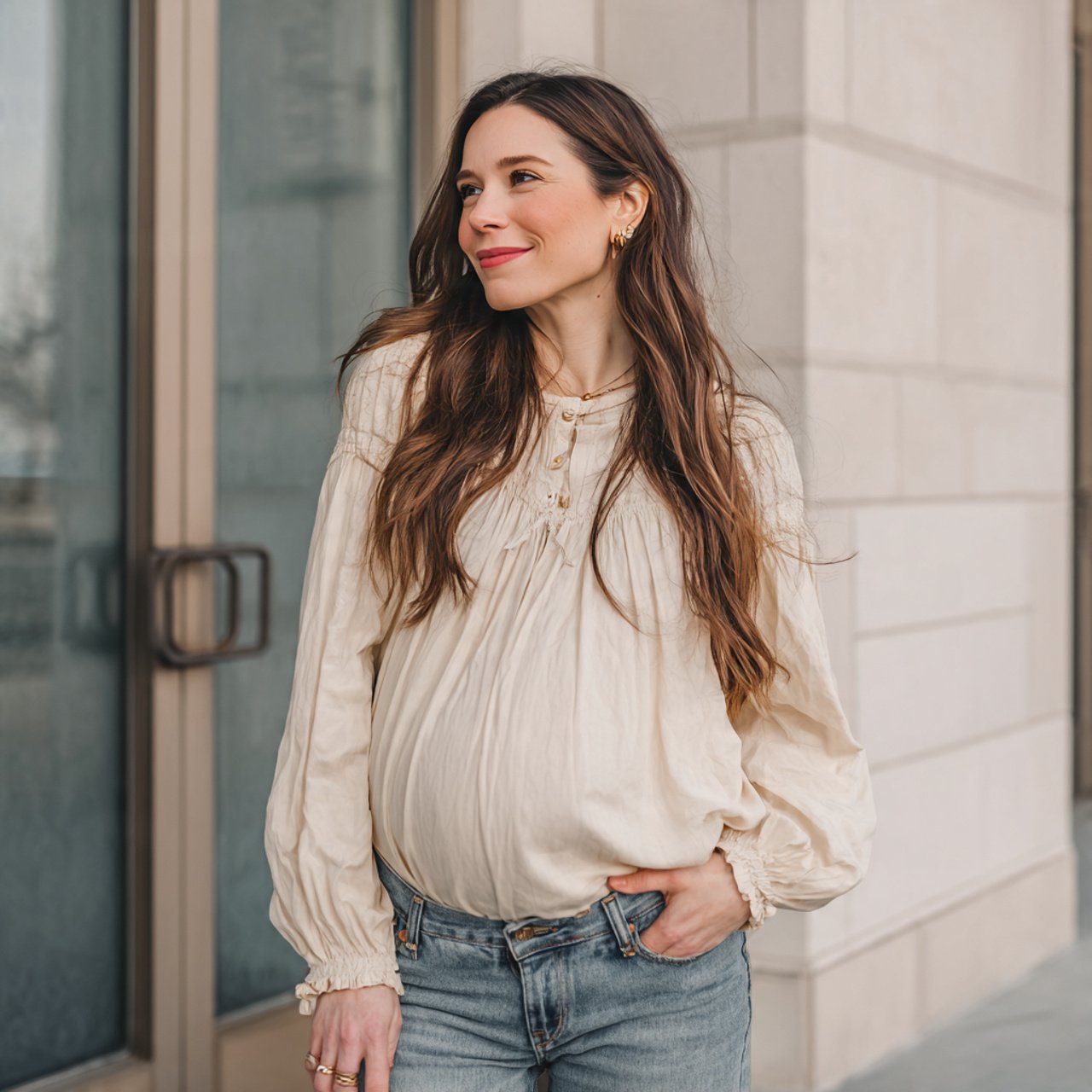 maternity jeans with soft blousespring pregnancy o