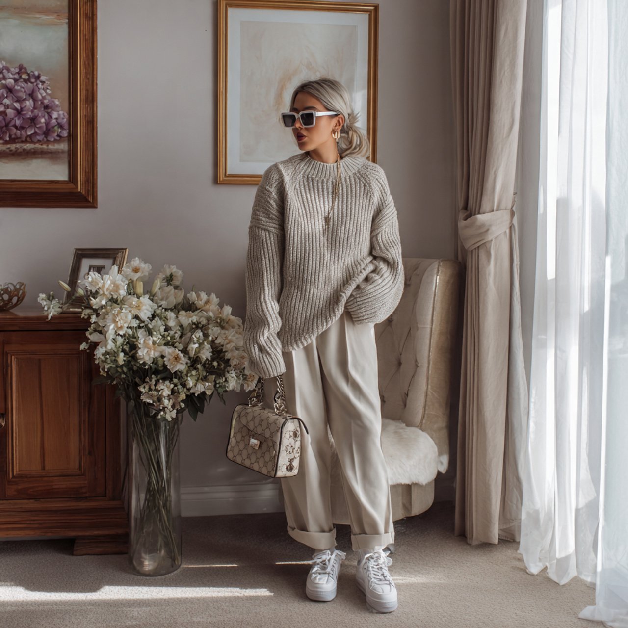 monochrome neutral layerscomfy spring outfits with