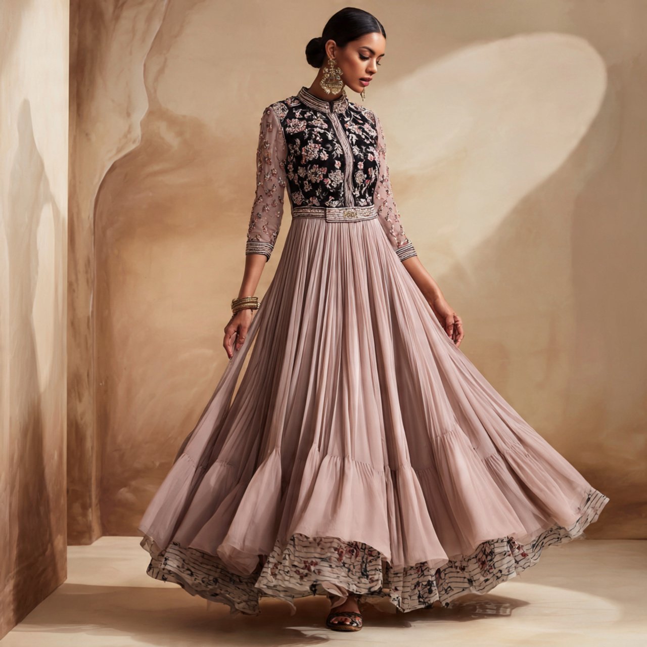monotone anarkali with a contemporary layerlatest