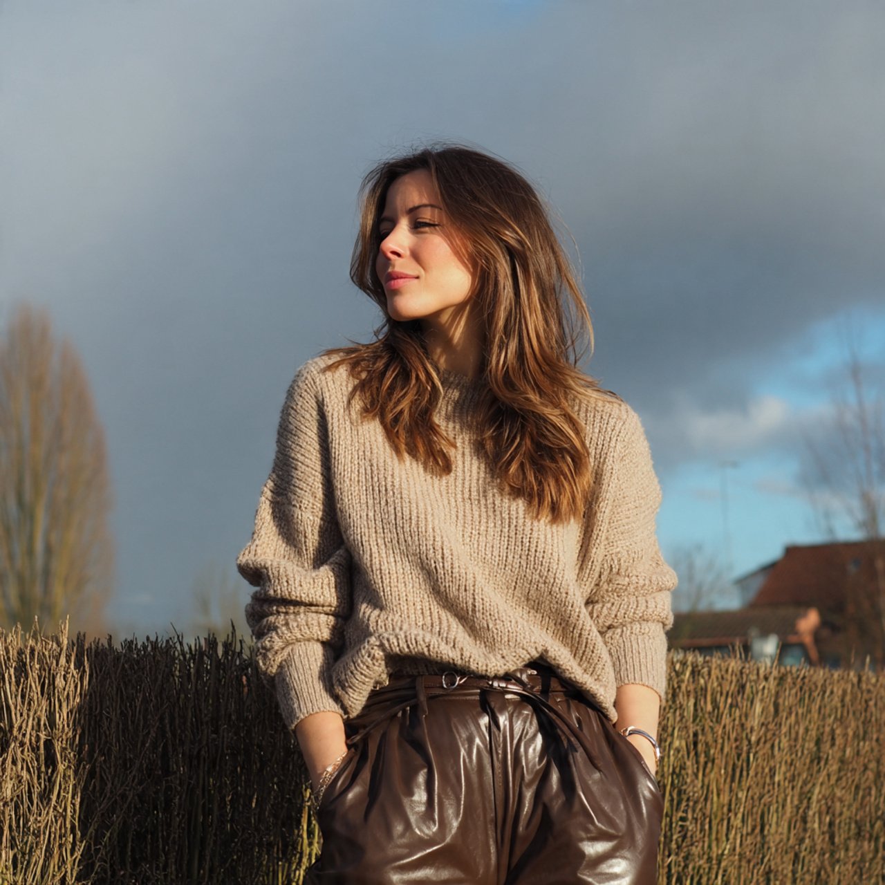 oversized knit with leather trouserswestern outfit