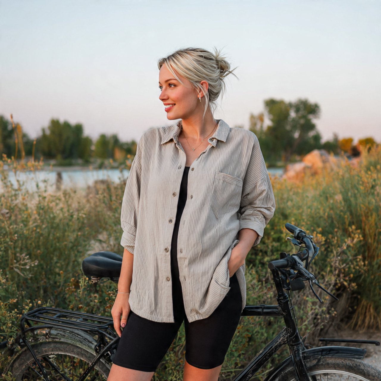 Cute Pregnancy Outfits: 17 Stylish Looks That Feel Comfortable, Flattering, and Easy to Wear 2 oversized shirt with maternity biker shortscute pr 1