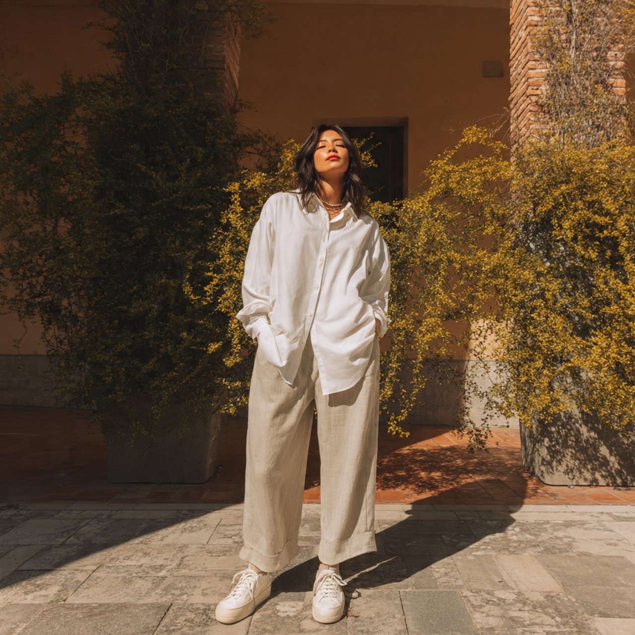 oversized white shirt with relaxed trouserscomfy s