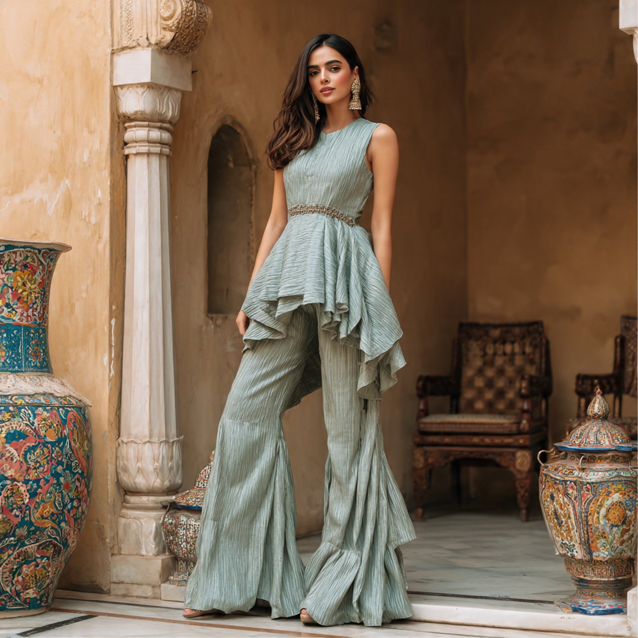 peplum top with sharara pantslatest indo western o