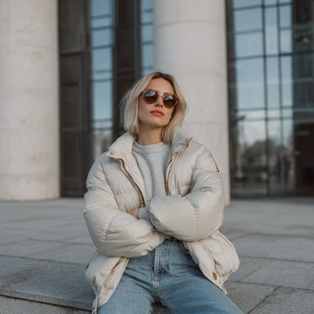 puffer jacket with monochrome basicswestern outfit