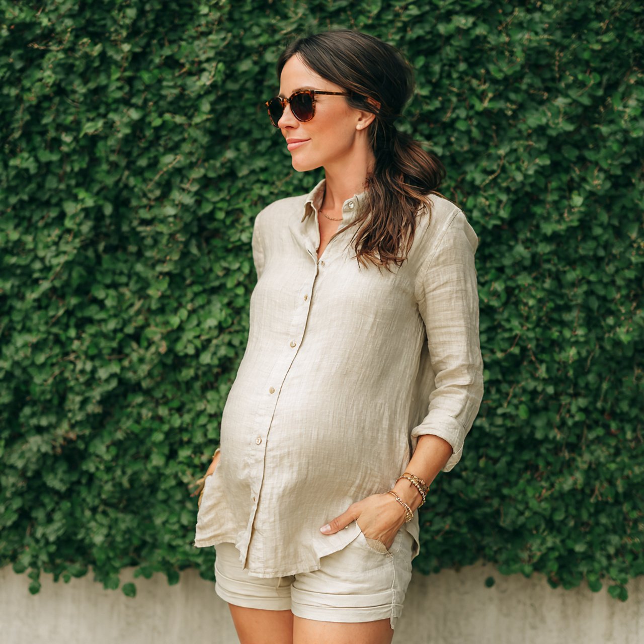 relaxed linen shirt with stretch shortscasual preg