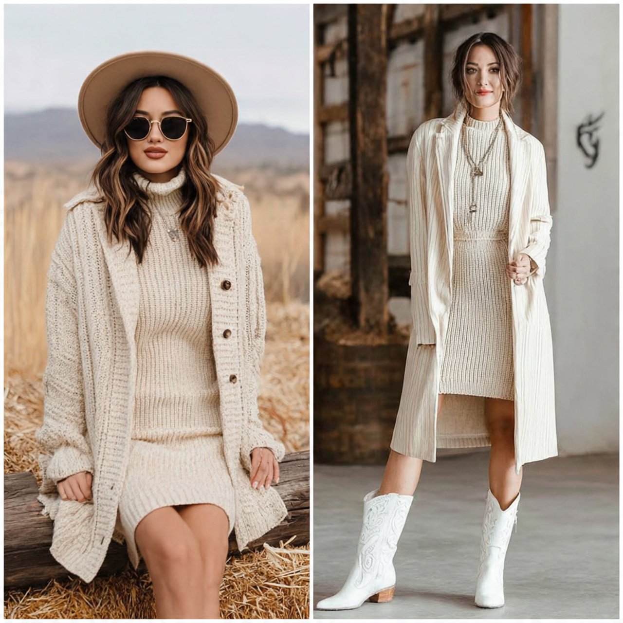 ribbed knit dress with long coatwestern outfits wo
