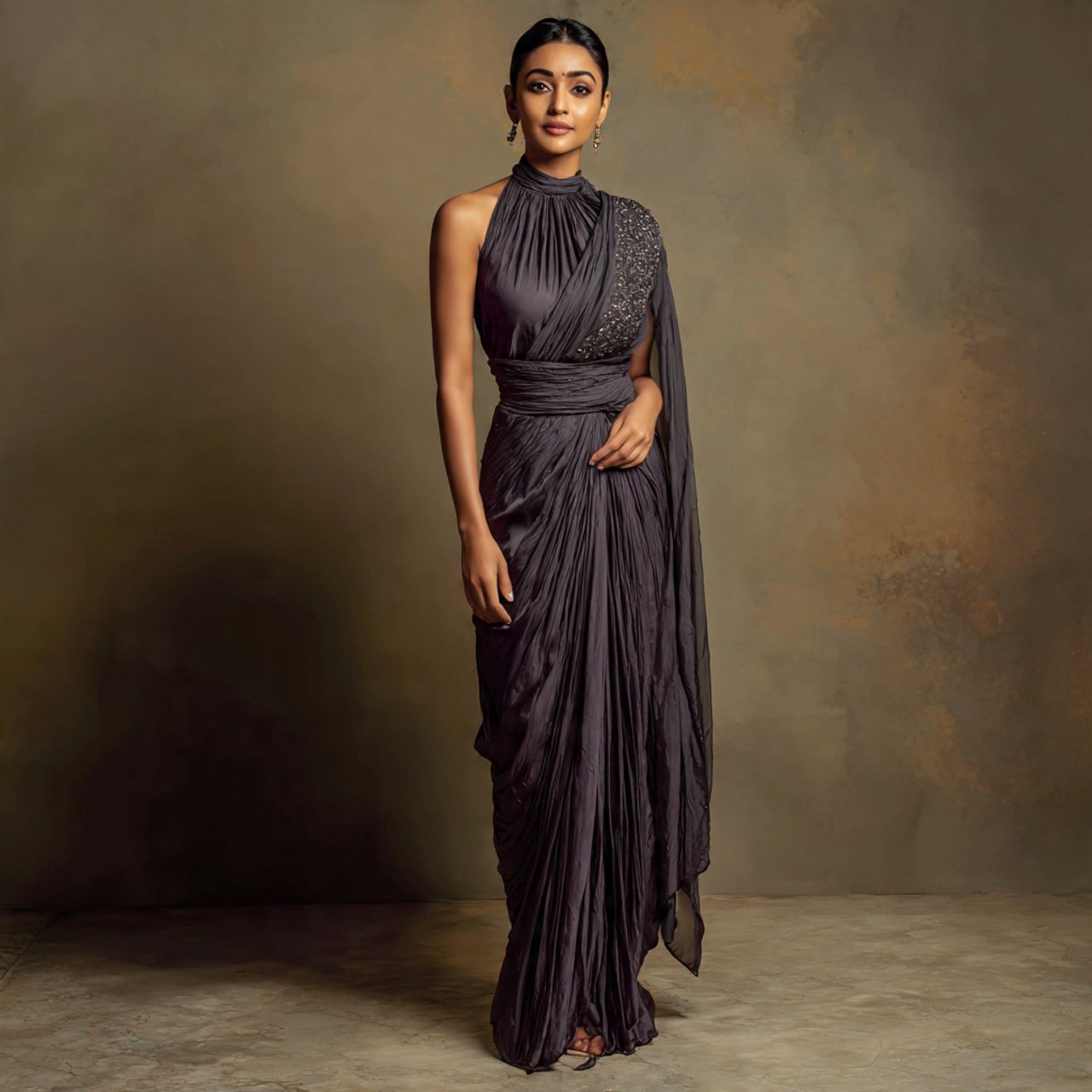 saree gown with minimal embellishmentlatest indo w