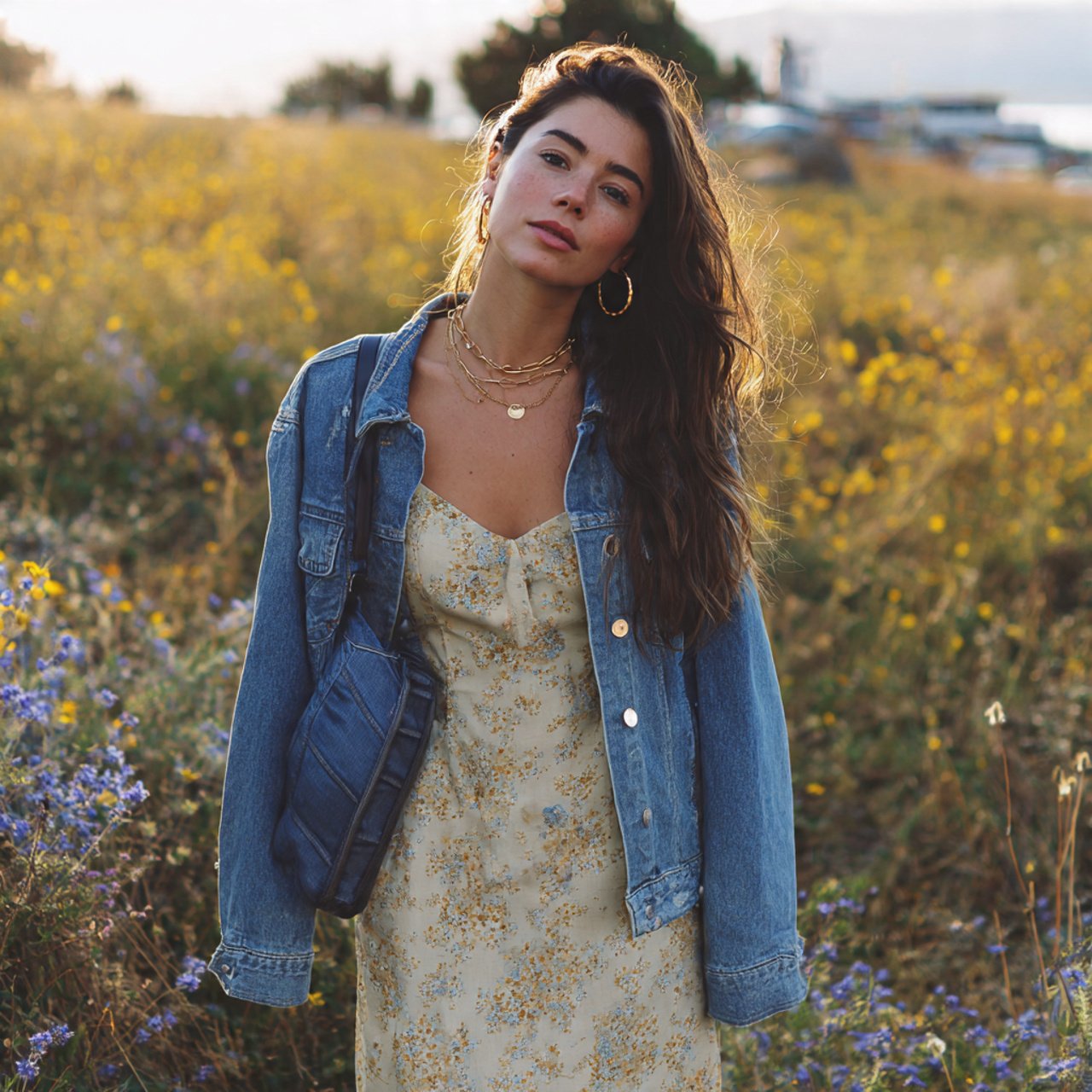 slip dress with denim jacketwestern outfits women