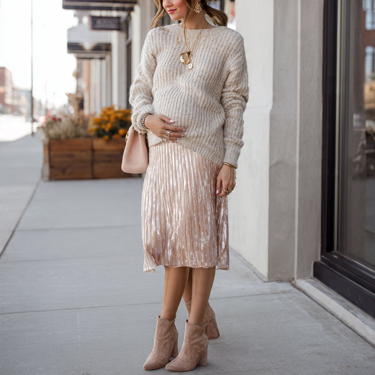 slip skirt with a soft sweatercasual pregnancy out