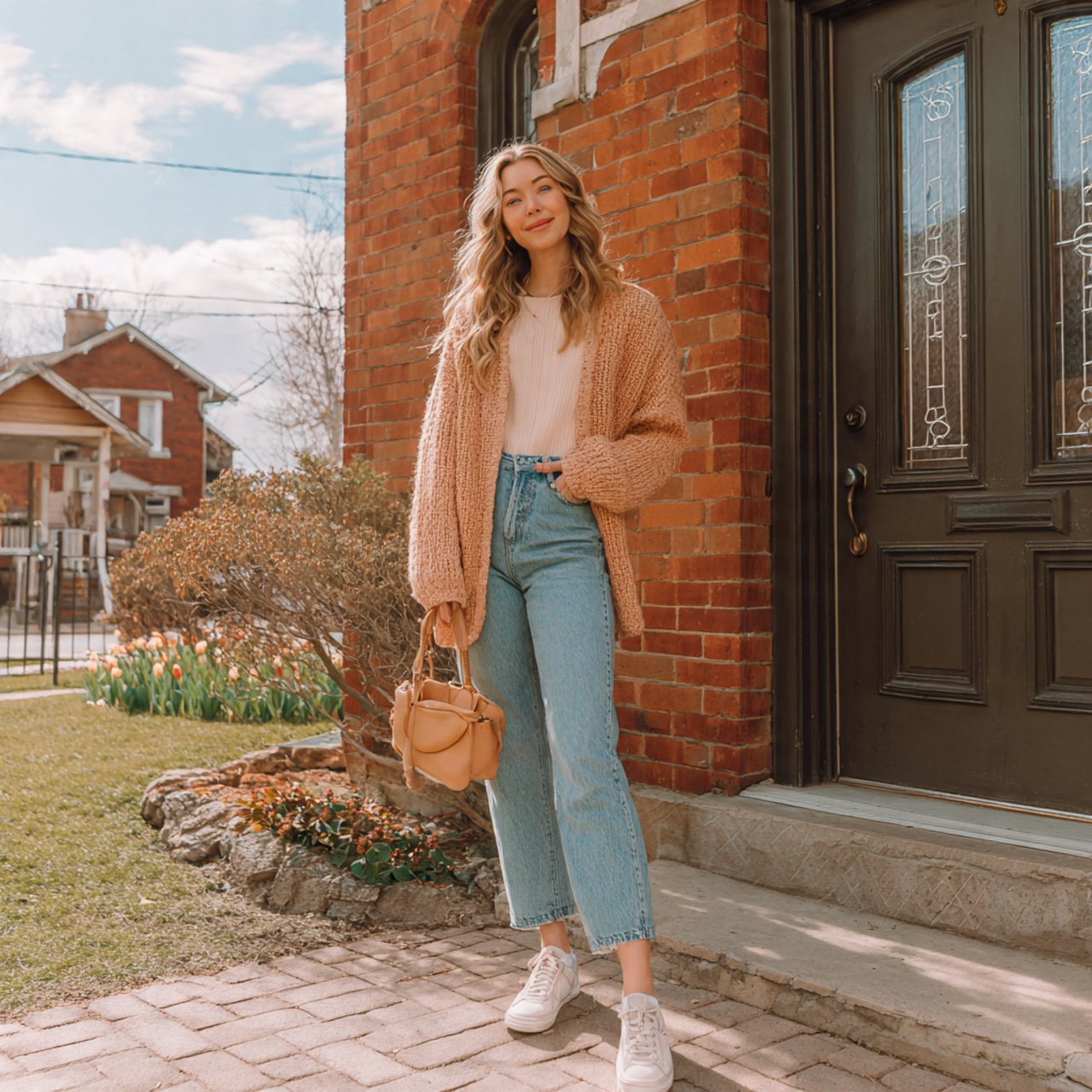 soft cardigan with straight leg jeanscomfy spring