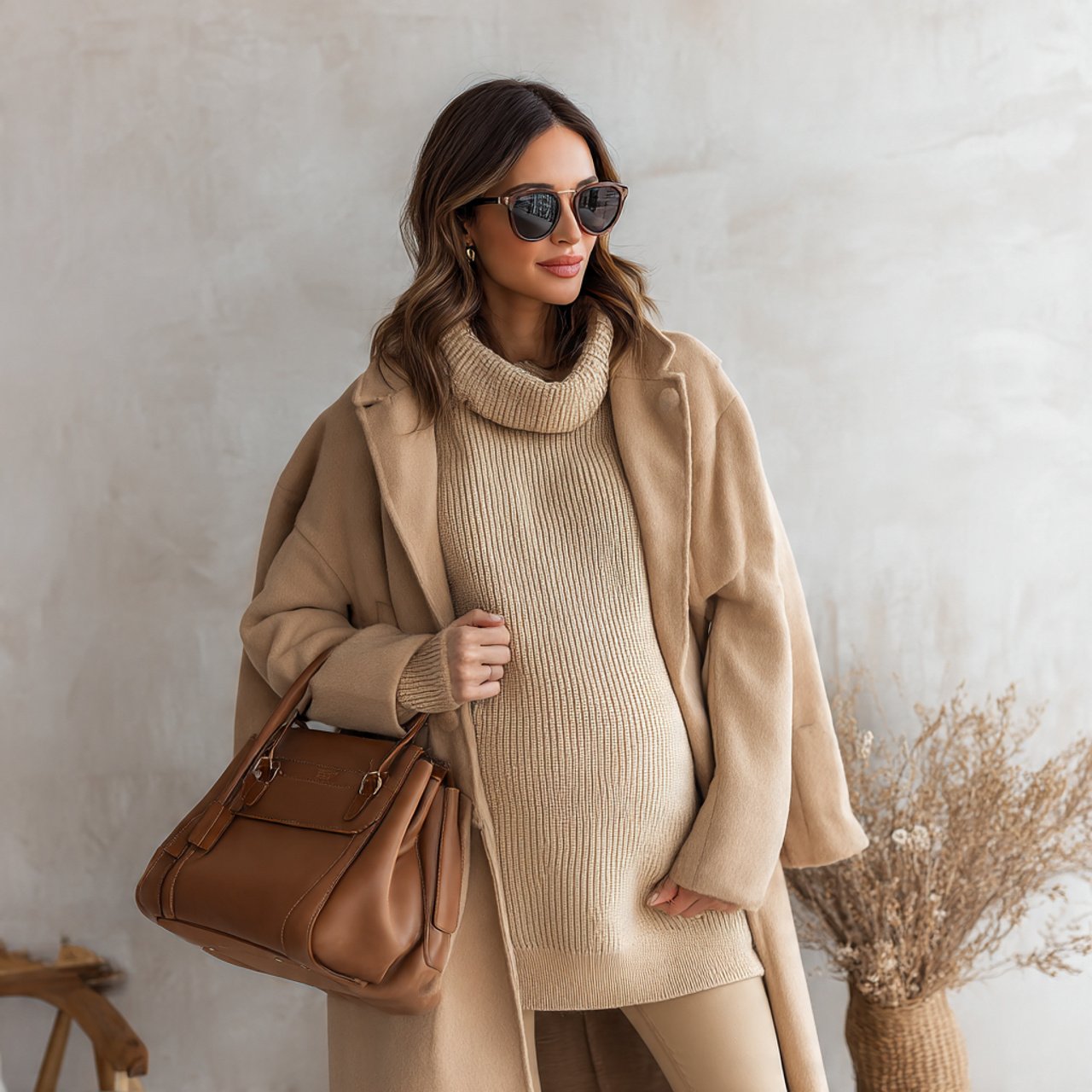 Pregnancy Outfits Winter: 16 Stylish and Practical Looks for Cold-Weather Comfort 9 soft hoodie set with camel coatpregnancy outfits w
